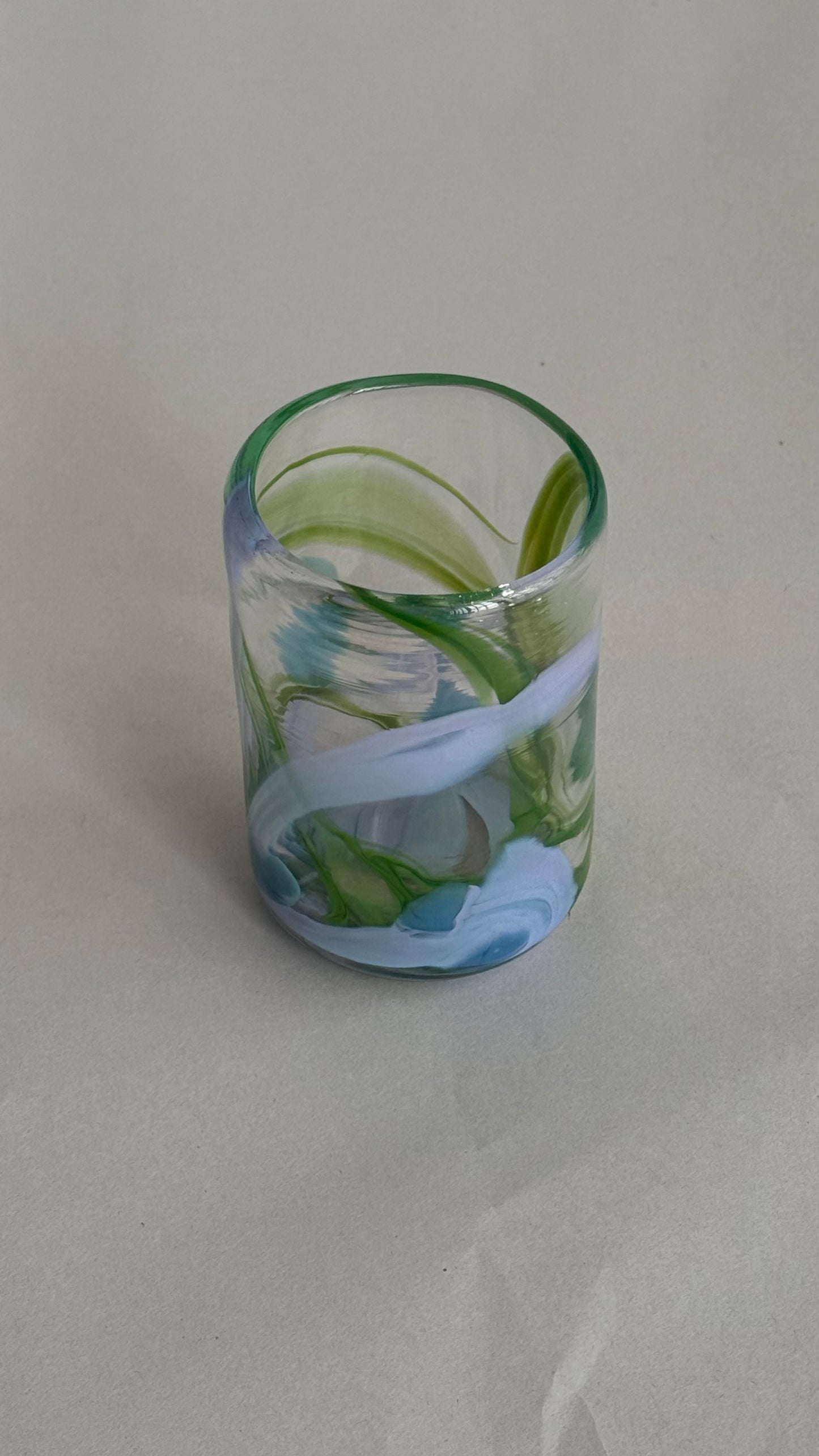 sample sale cup in green, blue and purple