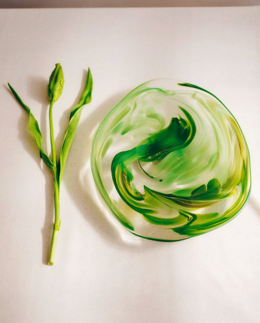 glass platter in moss
