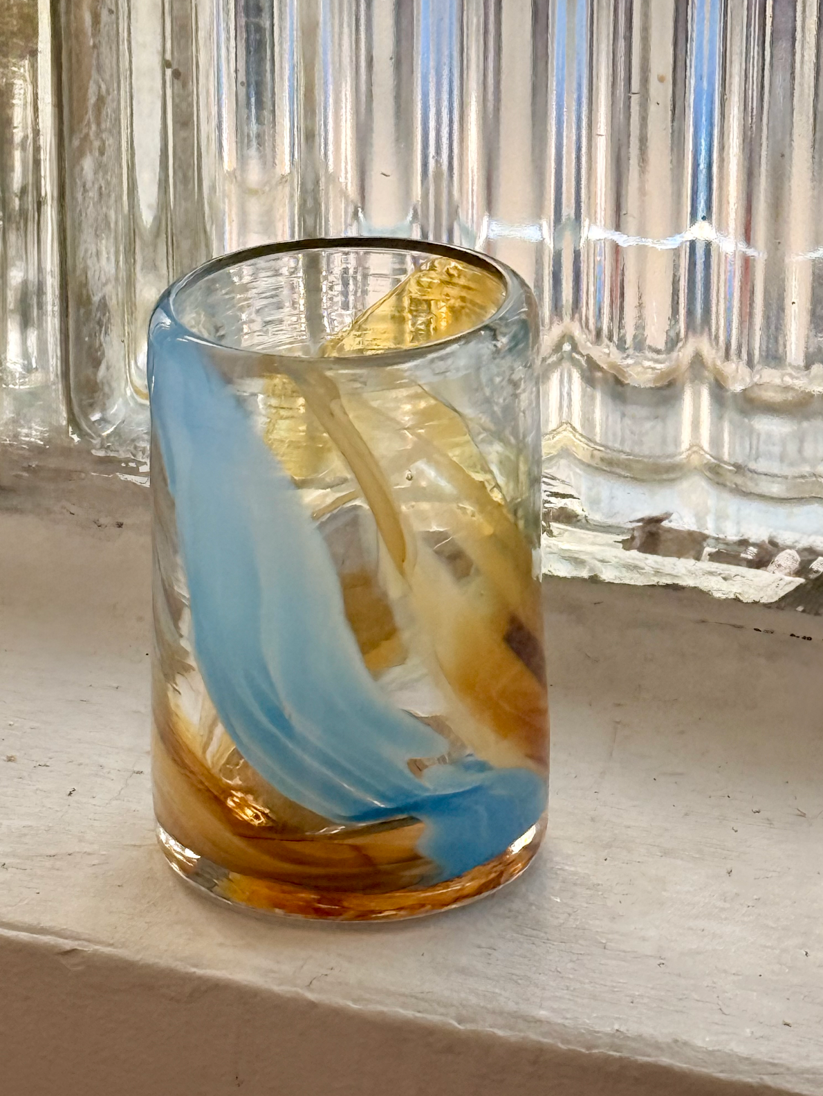 sample sale amber and light blue glass #1