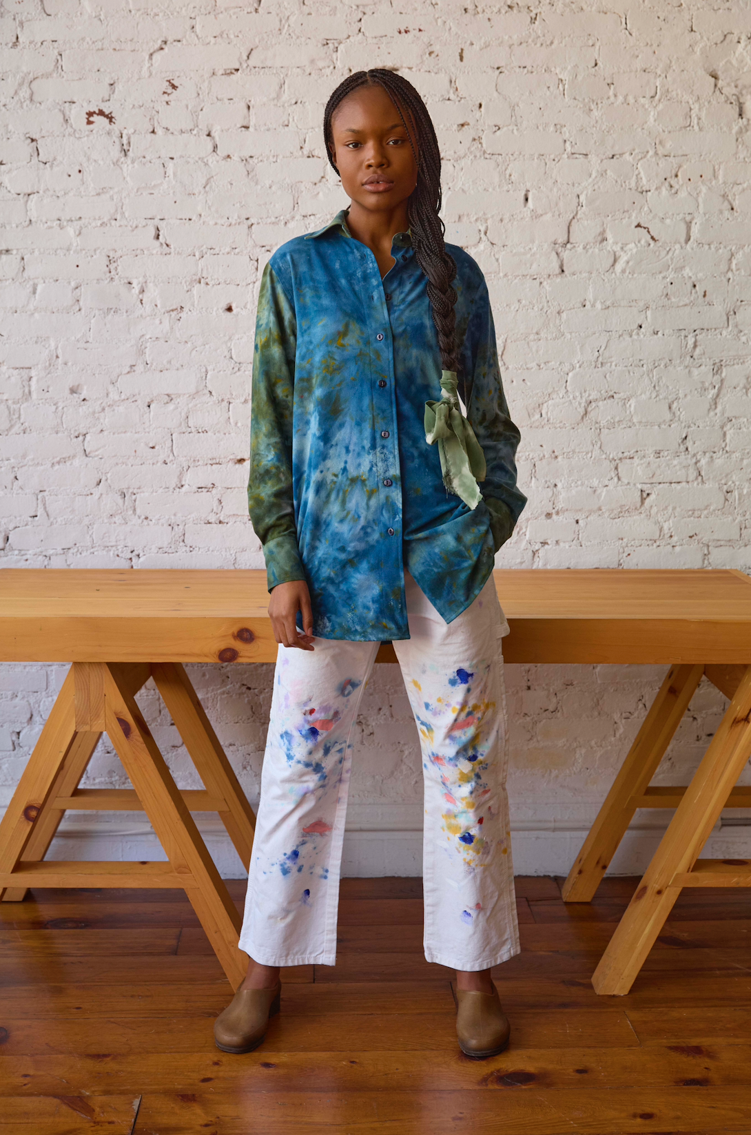 sample sale button down in raw silk